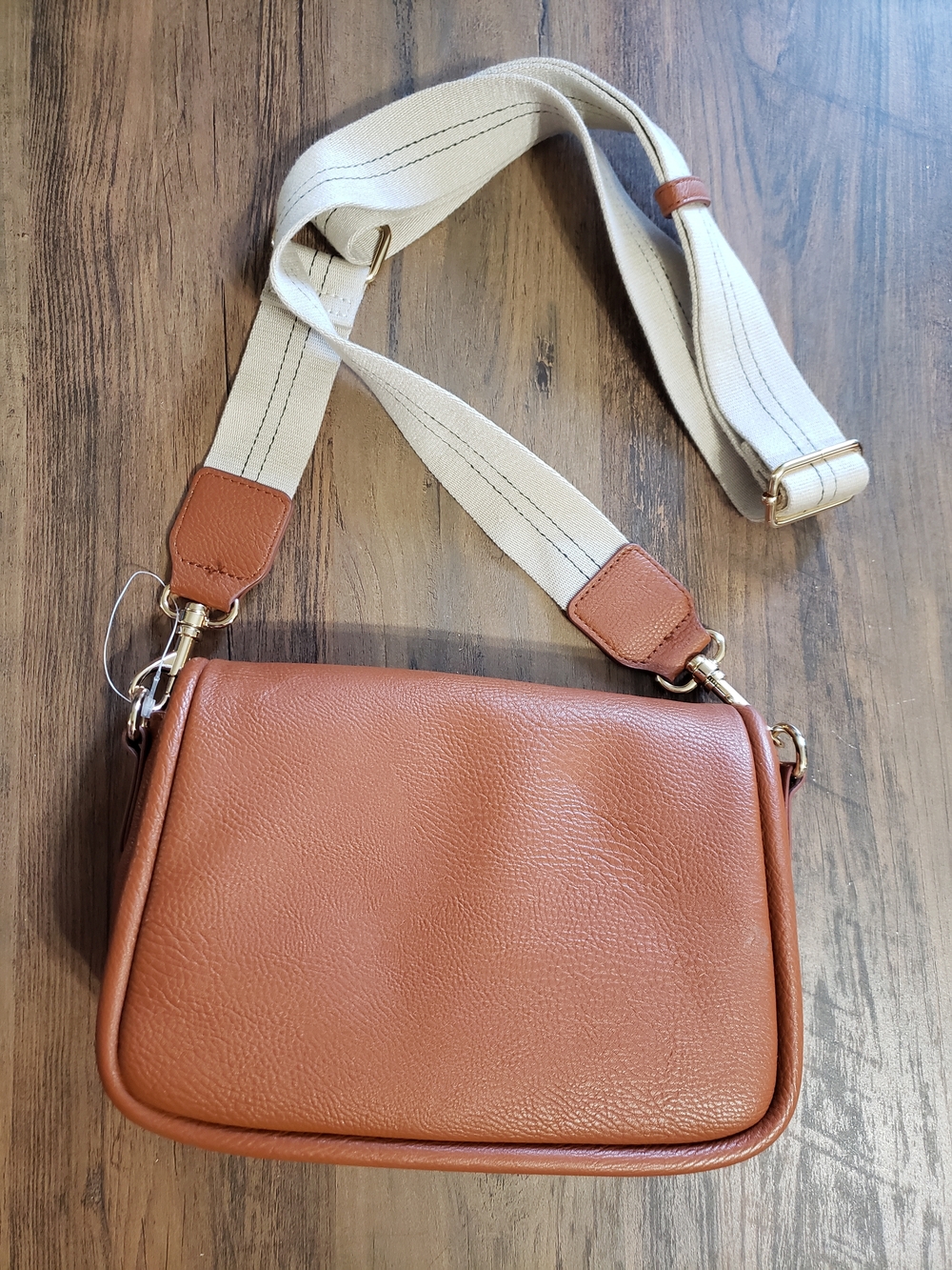 Universal Thread Cognac Crossbody Bag with Cream Canvas Strap